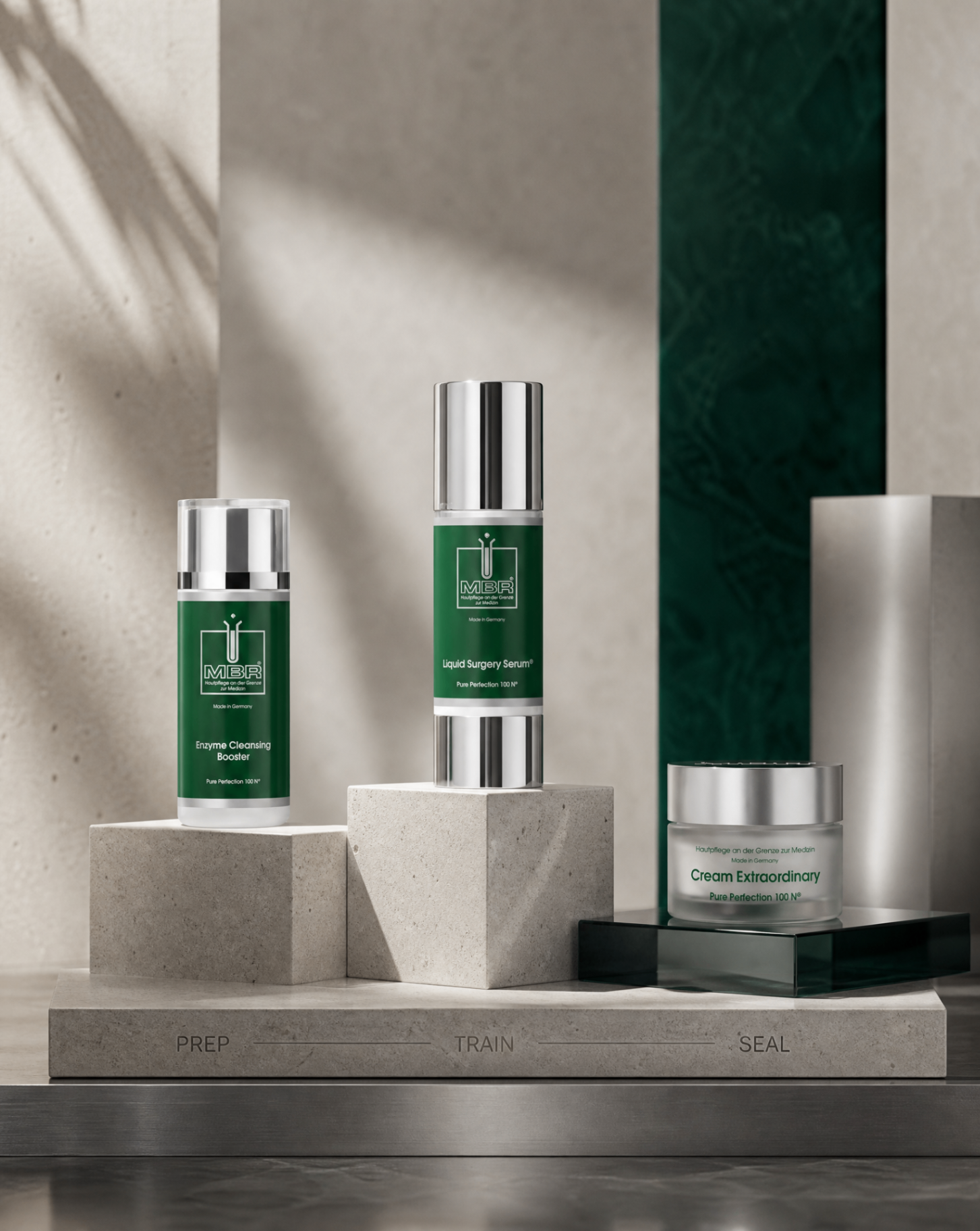 MBR Premium-Kosmetik-Produktline — Enzyme Cleansing Booster, Liquid Surgery Serum, Cream Extraordinary